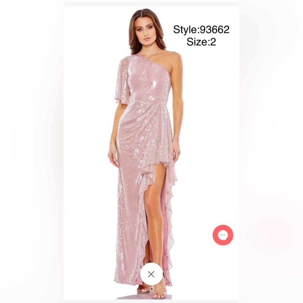 Sequined flutter sleeve one shoulder gown
